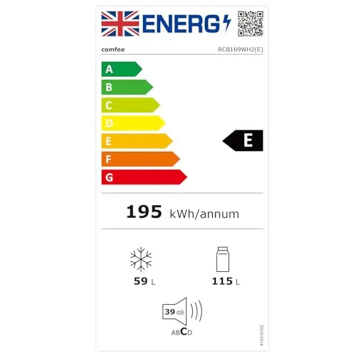 COMFEE' Fridge Freezer 174L Low Frost LED Reversible Door White