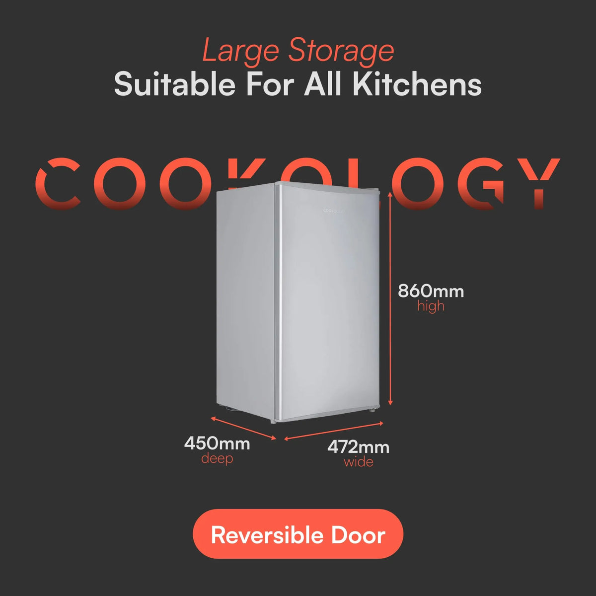 Cookology 93L Under Counter Fridge, Silver
