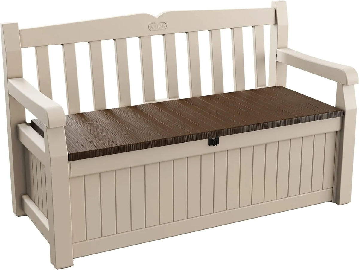 Keter Eden 265L Garden Storage Bench - Wood Effect Beige/Brown