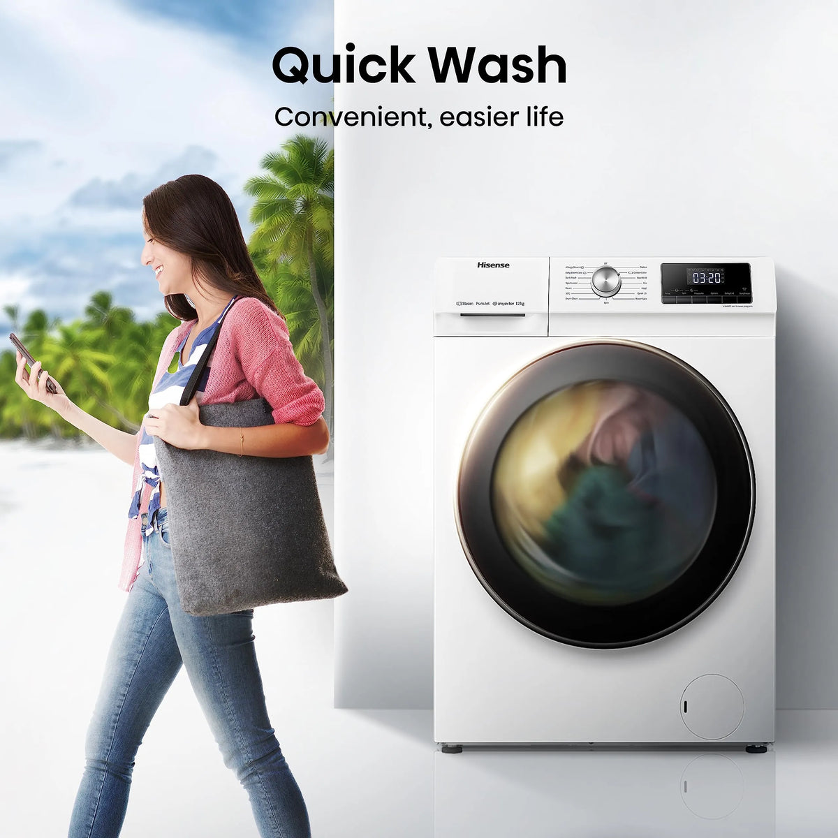 Front Load Washing Machine 12kg Inverter 15 Programs 1400rpm White Energy Class A