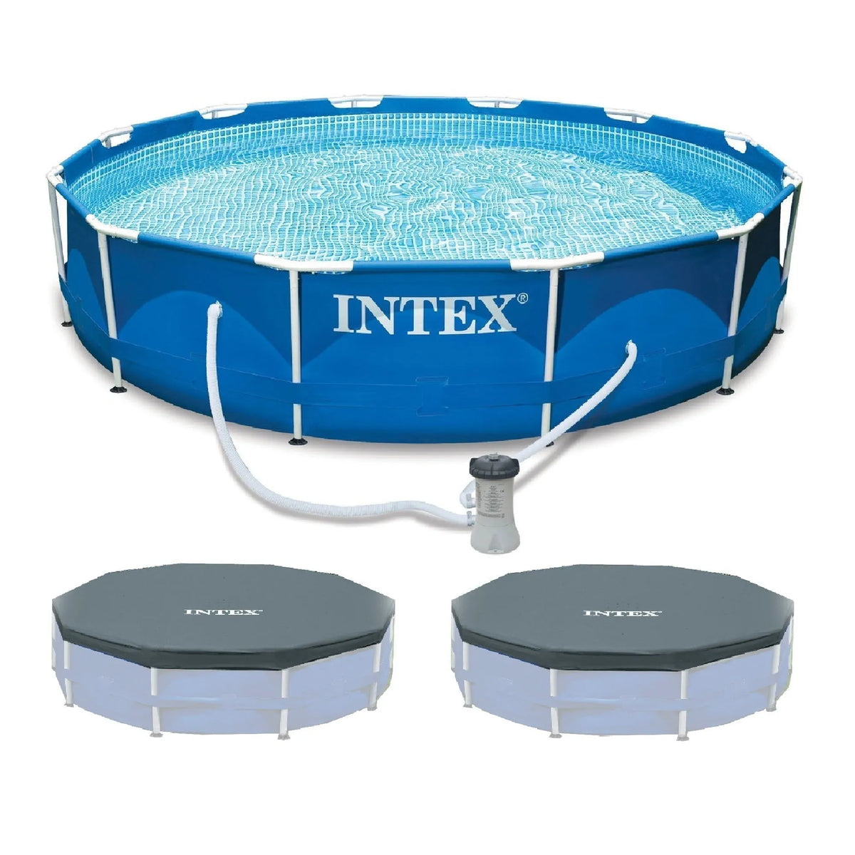 INTEX 12’x30″ Metal Frame Swimming Pool with Filter Pump & Pool Cover (2-Pack)