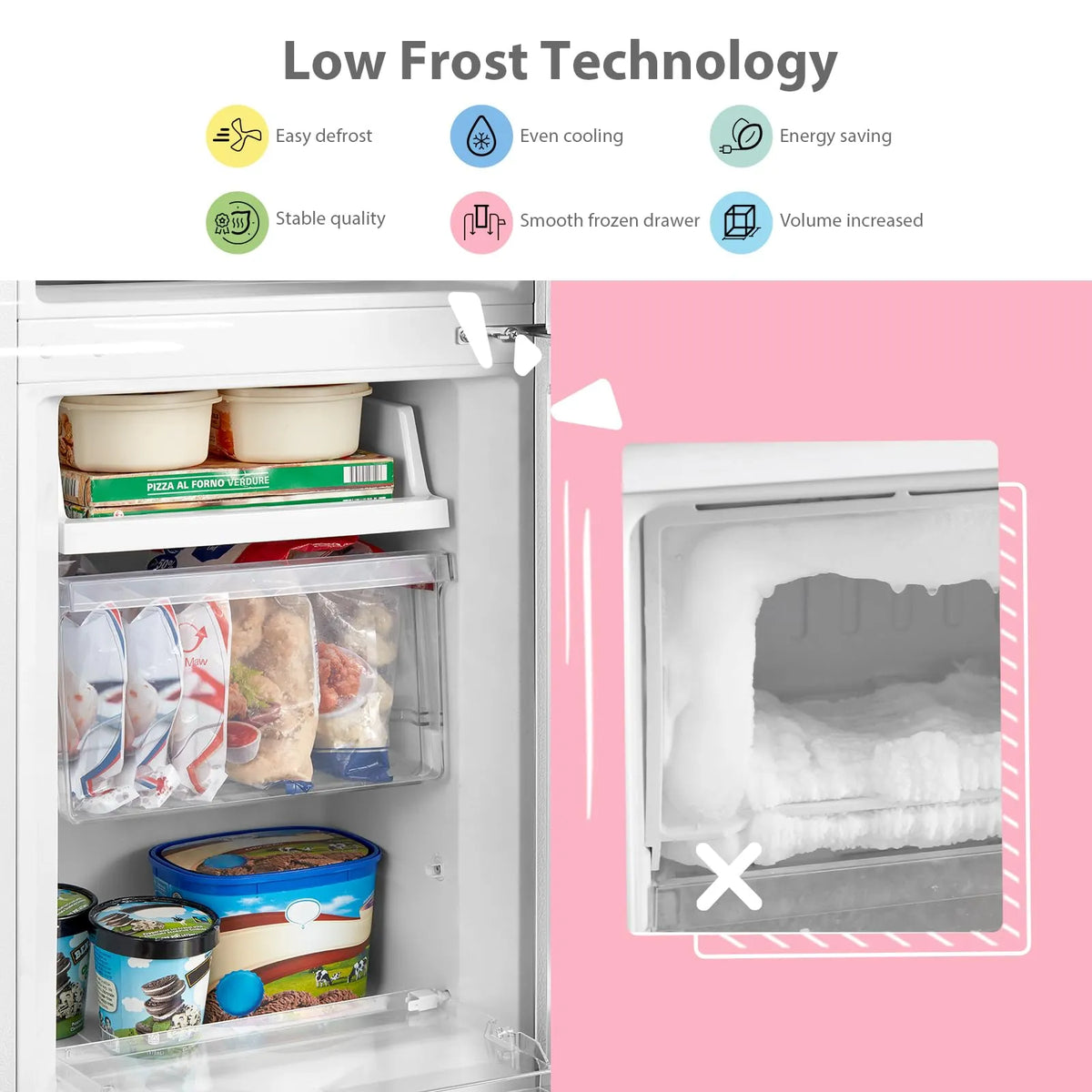 COMFEE' Fridge Freezer 174L Low Frost LED Reversible Door White