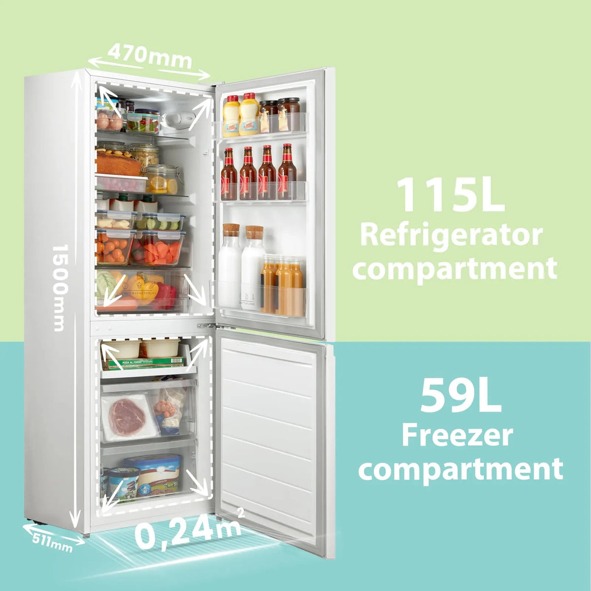 COMFEE' Fridge Freezer 174L Low Frost LED Reversible Door White