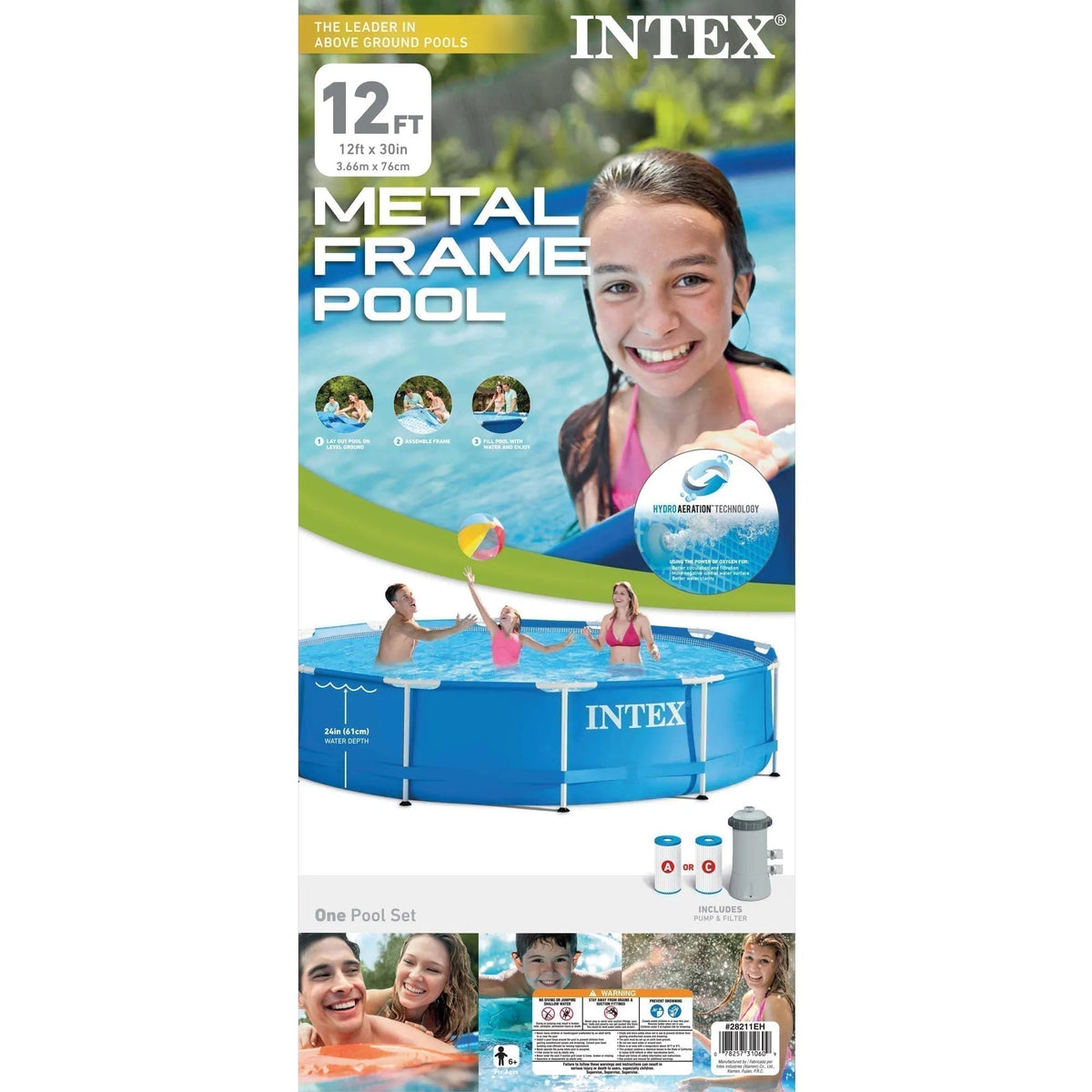 Intex 12’x30″ Swimming Pool w/ Pump, Maintenance Kit (2 Pack) & 12′ Pool Cover