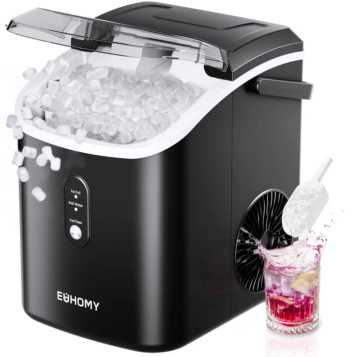 EUHOMY Nugget Ice Maker with Handle 15.5kg/24h Chewable Ice