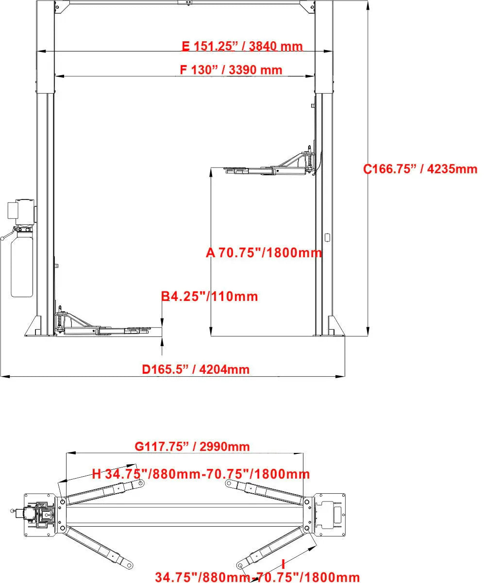 M120 12,000lbs Two Post Clear floor Vehicle Lift By KaTool