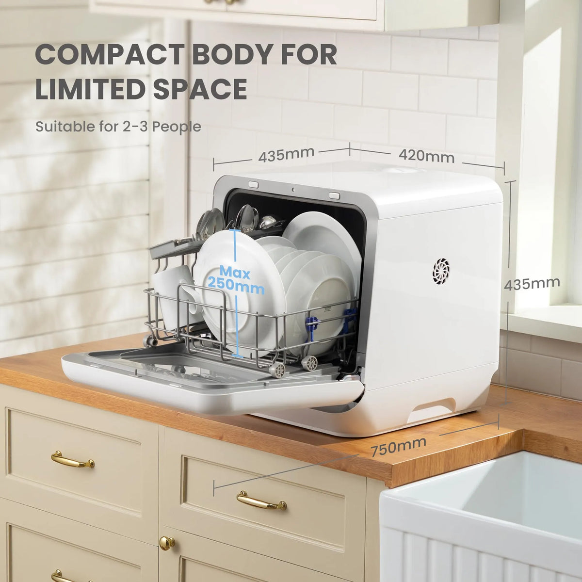 COMFEE' Compact Table Top Dishwasher, 6+3 Programmes, Steam Wash