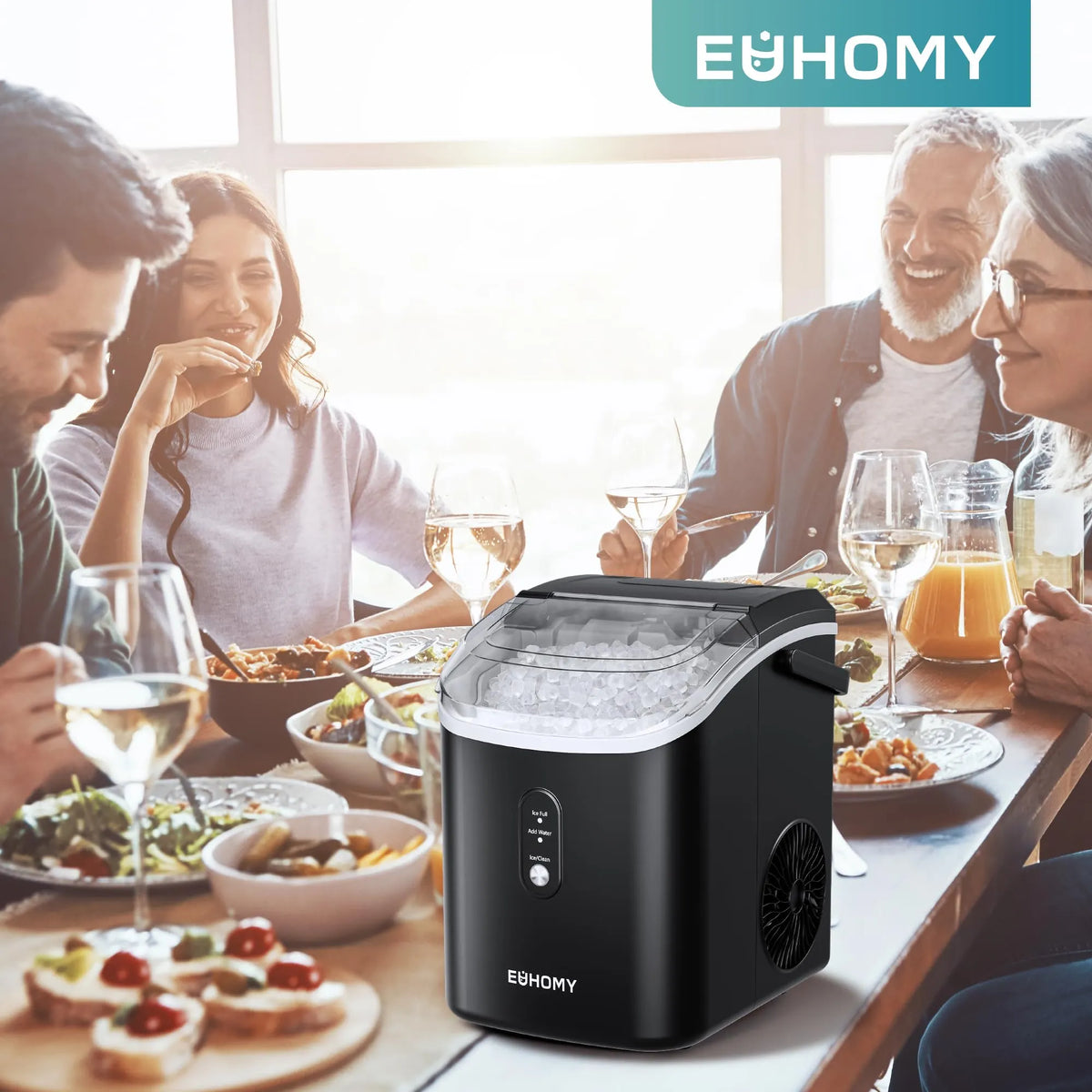 EUHOMY Nugget Ice Maker with Handle 15.5kg/24h Chewable Ice