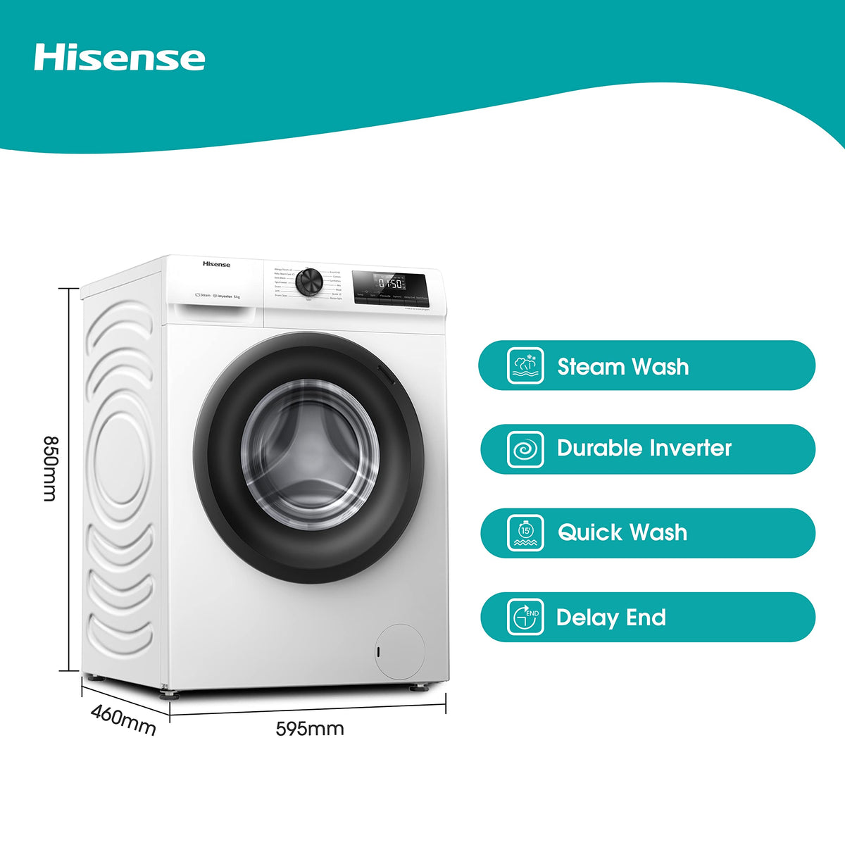 Front-Load Washing Machine 6kg Inverter 15 Programmes 1200 rpm White Class C