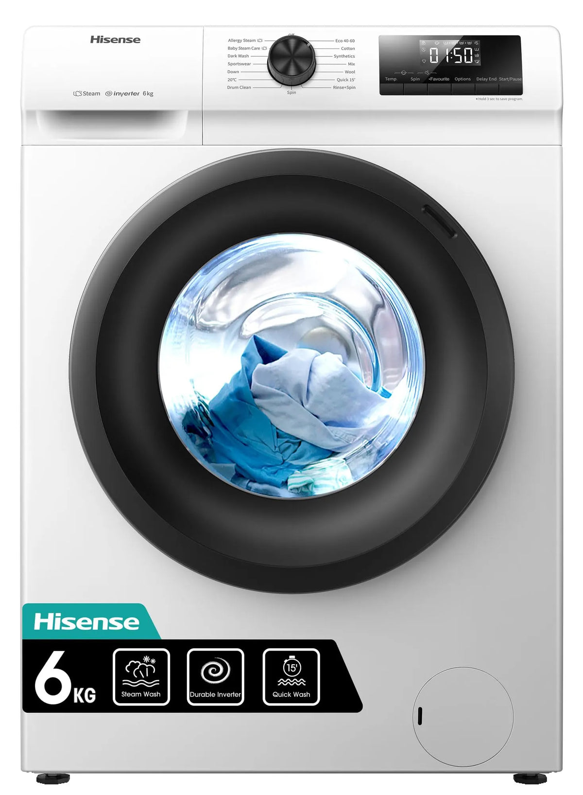 Front-Load Washing Machine 6kg Inverter 15 Programmes 1200 rpm White Class C