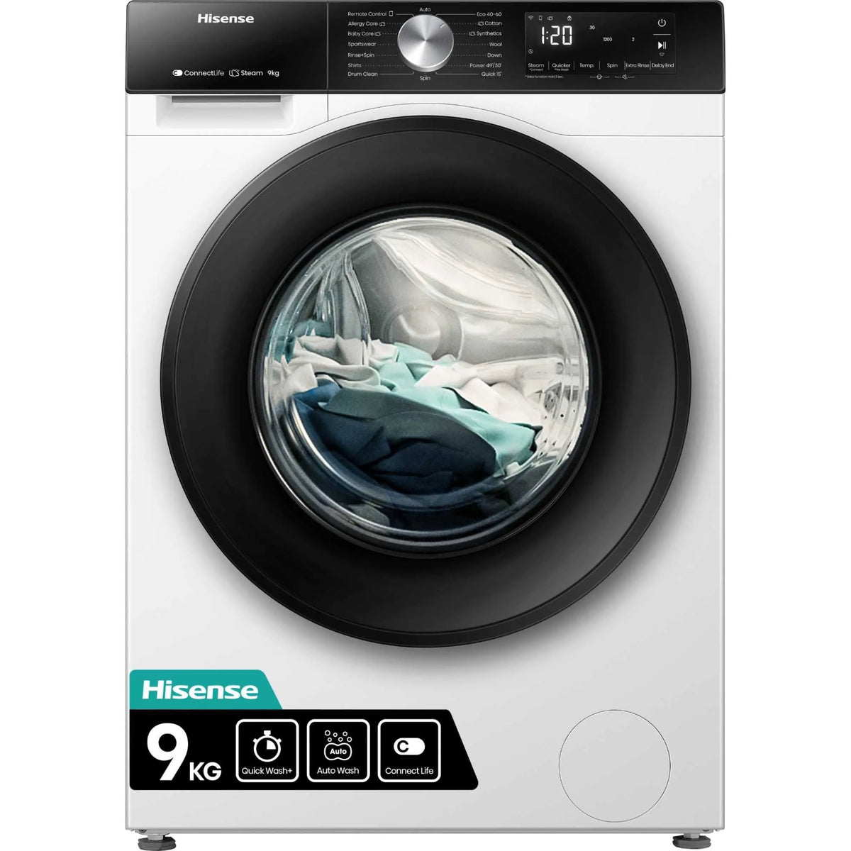 Front-Load Washing Machine 9kg 1400 rpm WiFi Steam White Class A