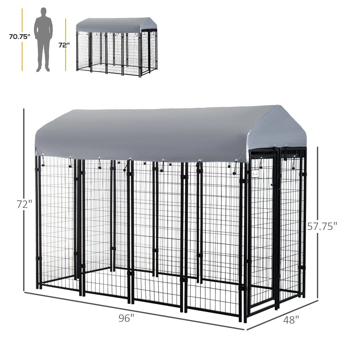 8′ x 4′ x 6′ Large Dog Kennel Outdoor Steel Fence with UV-Resistant Oxford Cloth Roof & Secure Lock