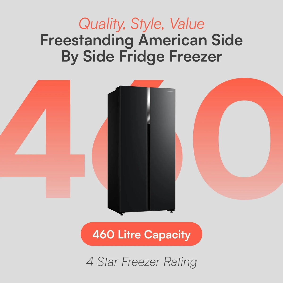 Cookology American Style Side-by-Side Fridge Freezer, 177.5cm, Black