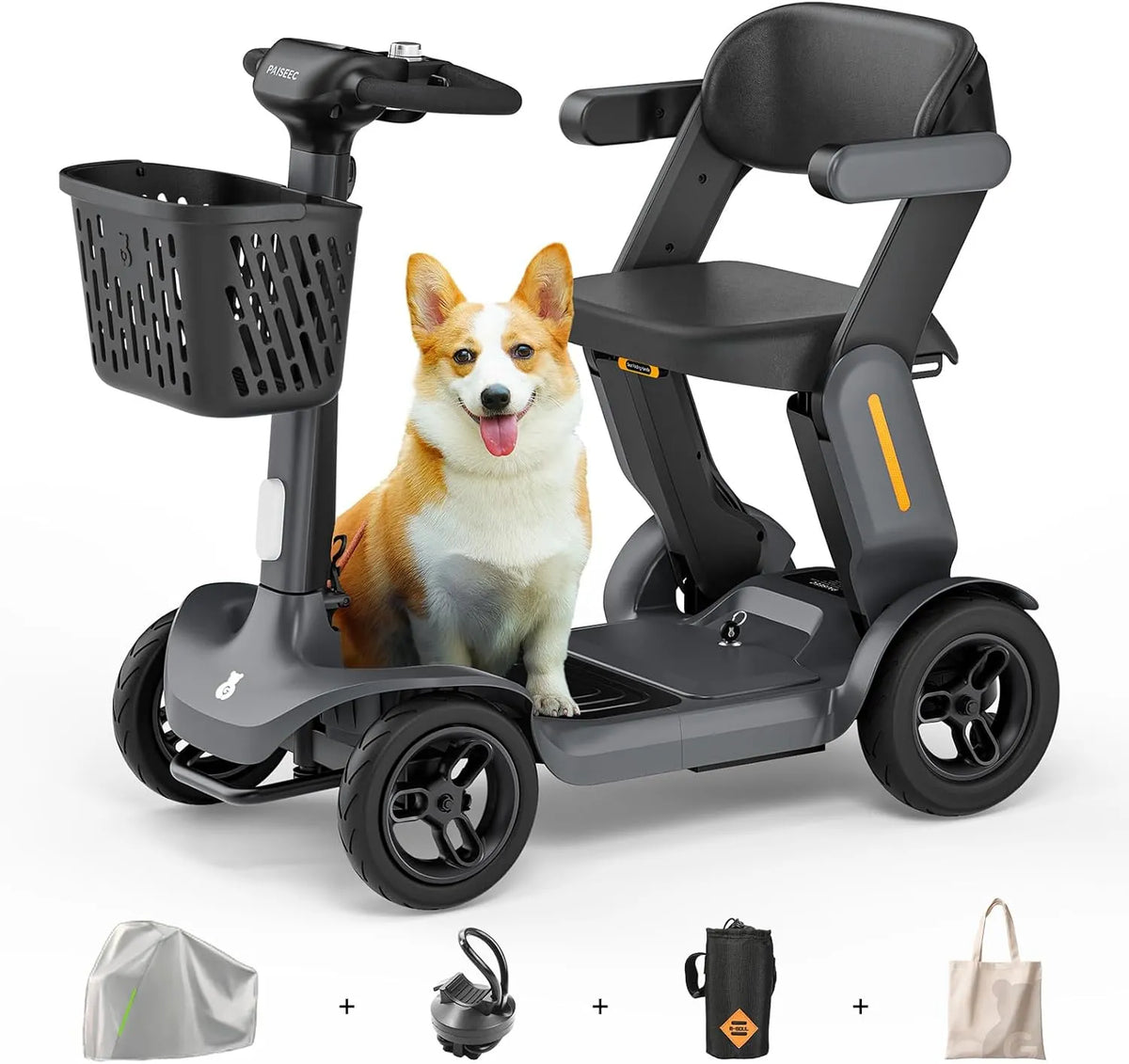 Paiseec S3 Pro Foldable 4-Wheel Mobility Scooter for Seniors, 40 Mile Range, 250W, All-Terrain