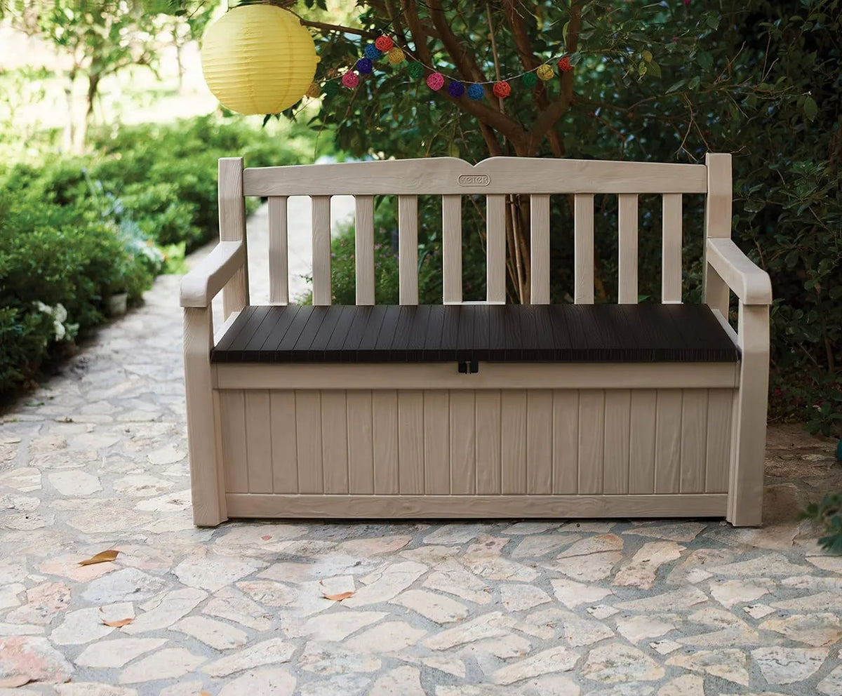 Keter Eden 265L Garden Storage Bench - Wood Effect Beige/Brown