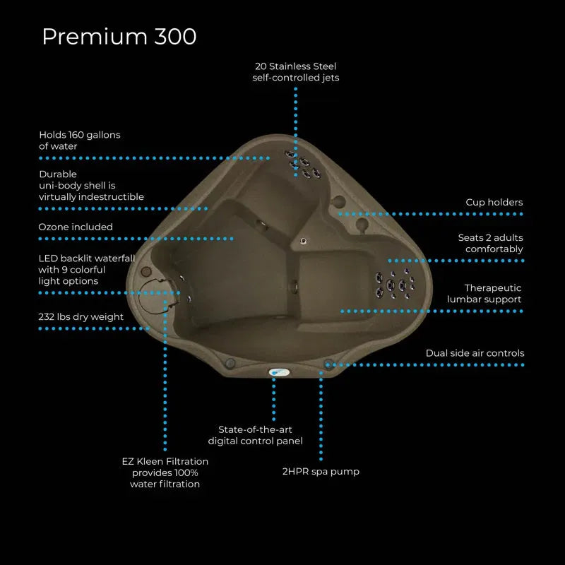 Premium AR300 2-Person 20-Jet Oval Plug & Play Hot Tub with Ozonator, Powered by Jacuzzi Pumps