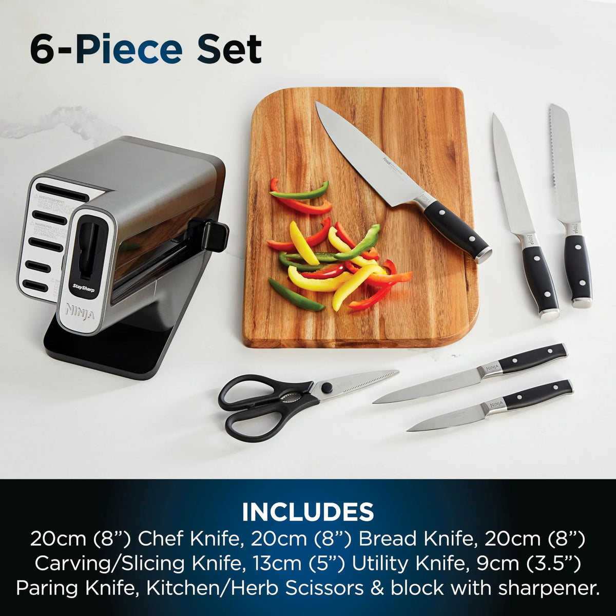 Ninja Foodi StaySharp Knife Block with Built-in Sharpener 6-Piece