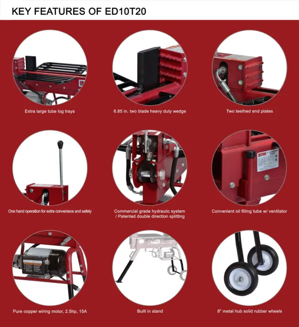 10 Ton Boss Industrial Dual Action Electric Log Splitter (ED10T20)