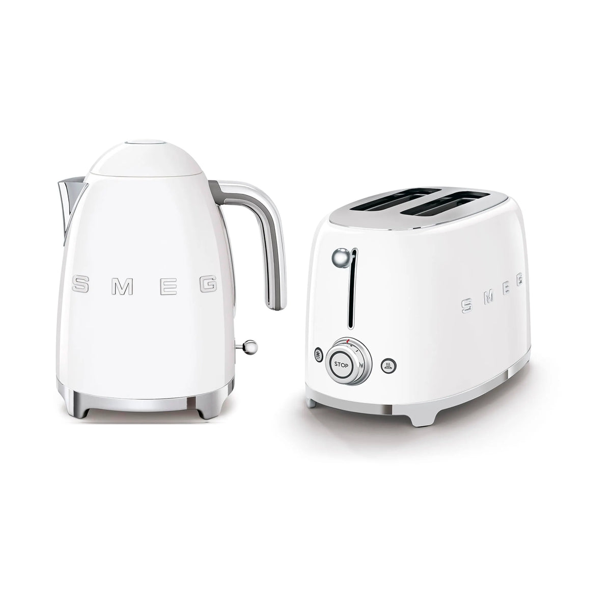 Smeg 1.7L Kettle and 2-Slice Toaster Set, Retro Style, White
