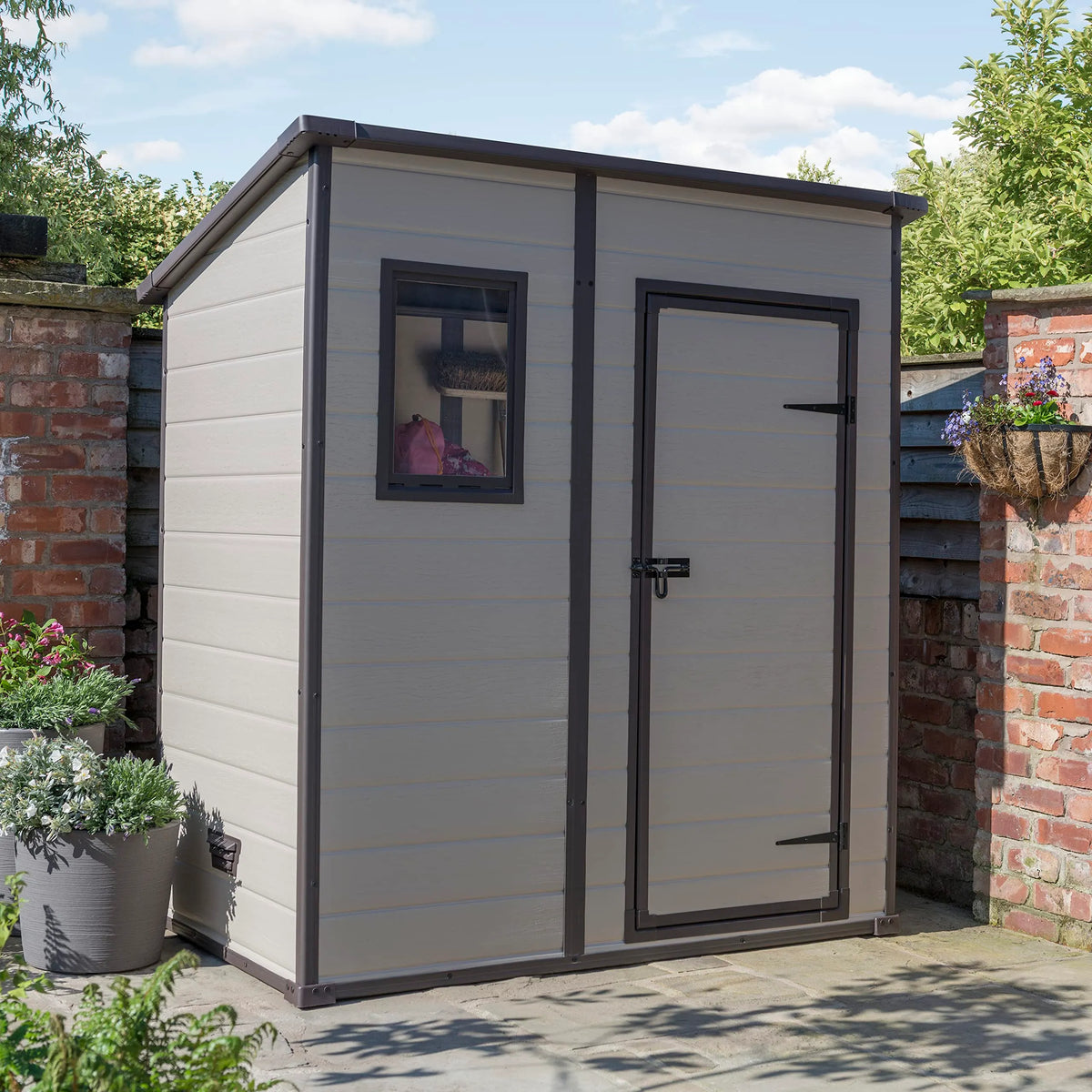 Keter Manor Single Door Garden Shed - Wood Effect Beige