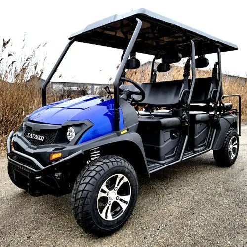 6 Seater Gas Golf Cart GVX Limo EFI Utility Vehicle Six Passenger UTV 2WD/4WD – CAZADOR LIMO 400cc – BLUE Windshield Added