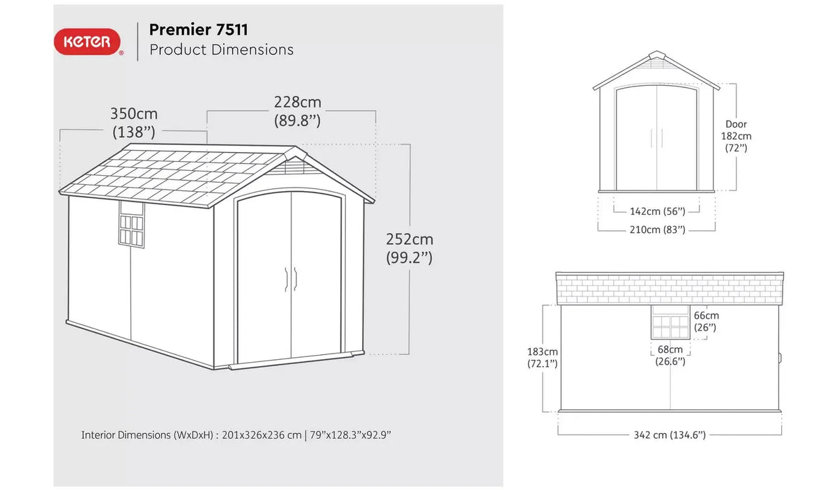 Keter Premier Plastic Garden Shed - Grey