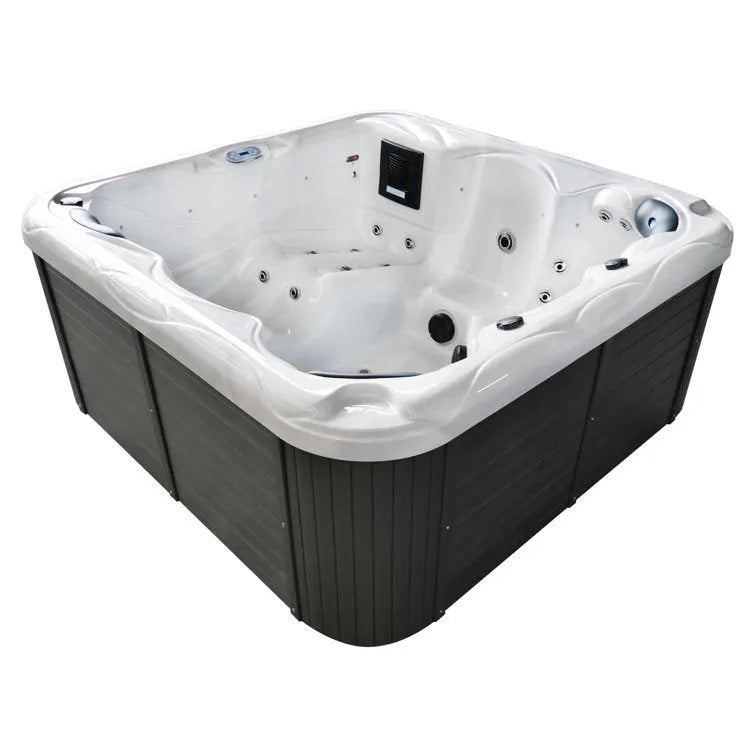 Sol 72 Outdoor™ Brophy 6 – Person 67 – Jet Acrylic Square Hot Tub with Ozonator in Dark Gray