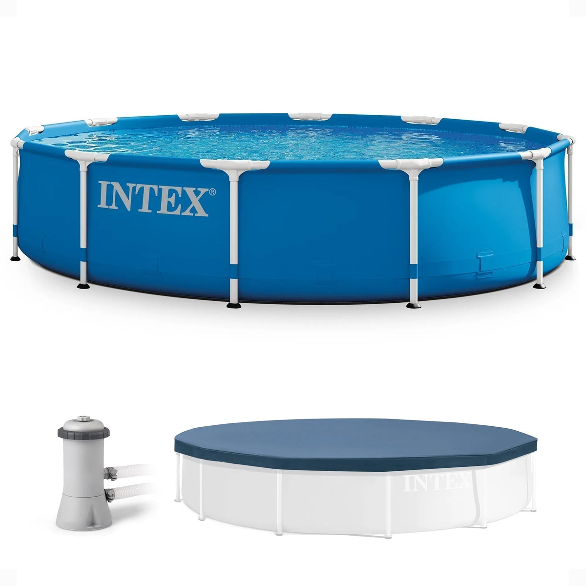 Intex 12′ x 30″ Metal Frame Round Swimming Pool w/ Filter Pump & 13′ Pool Cover