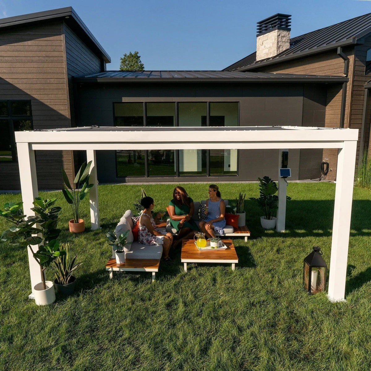 14×12 Windham Modern Steel Pergola With Sail Shade Soft Canopy
