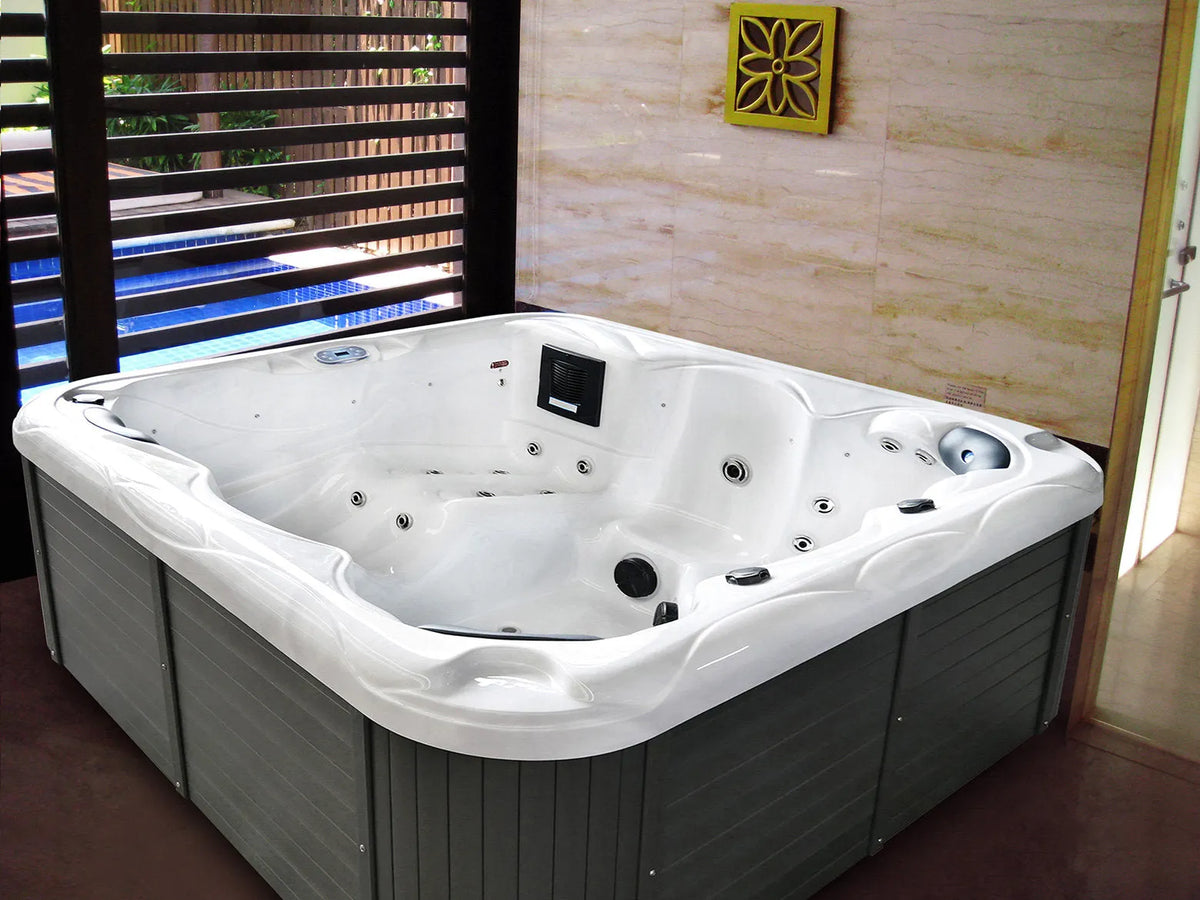 Sol 72 Outdoor™ Brophy 6 – Person 67 – Jet Acrylic Square Hot Tub with Ozonator in Dark Gray