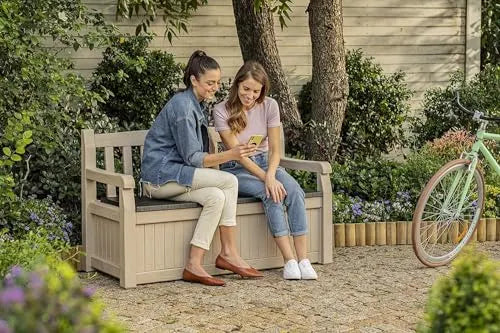 Keter Eden 265L Garden Storage Bench - Wood Effect Beige/Brown