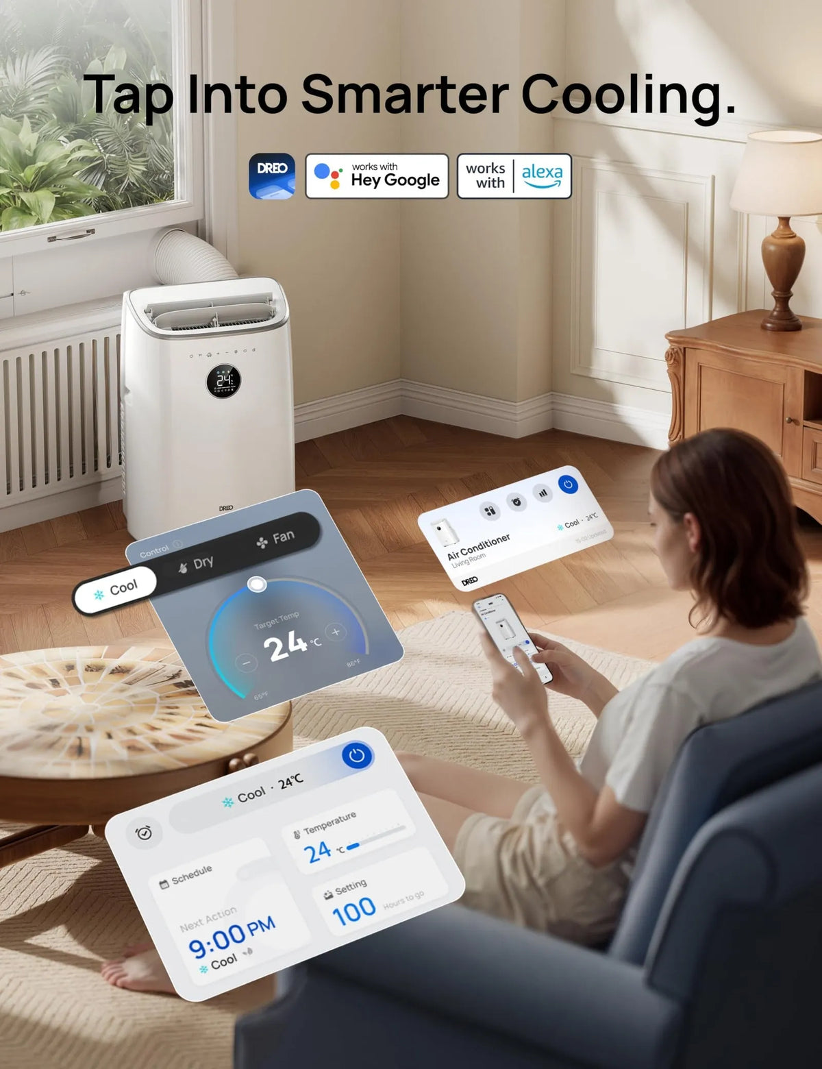 Smart Portable Air Conditioner with Cooling, Fan & Dehumidifier Modes