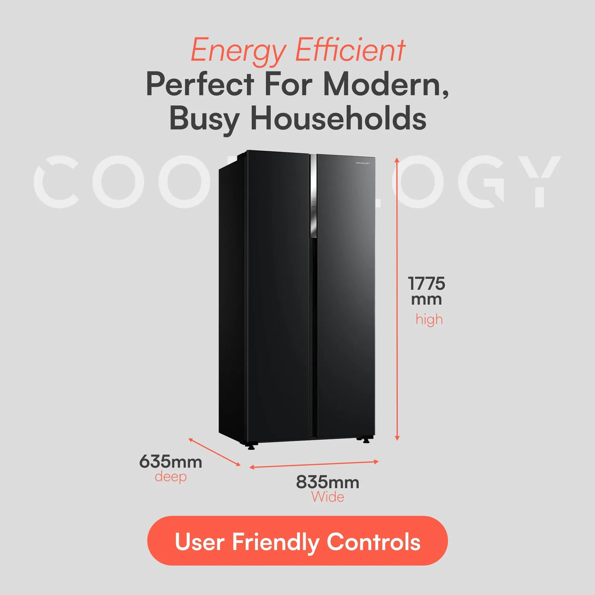 Cookology American Style Side-by-Side Fridge Freezer, 177.5cm, Black