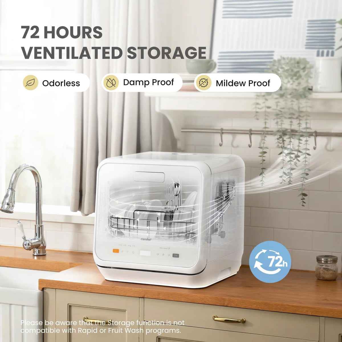 COMFEE' Compact Table Top Dishwasher, 6+3 Programmes, Steam Wash