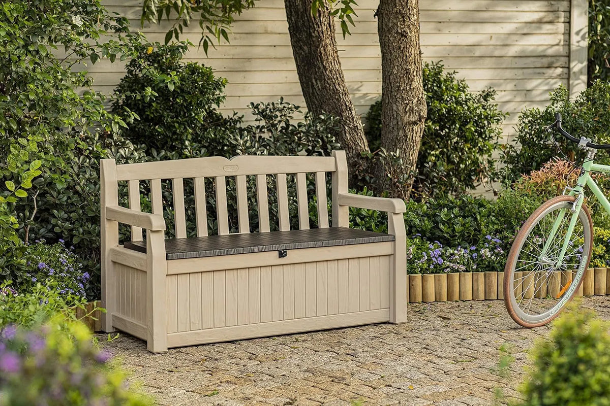 Keter Eden 265L Garden Storage Bench - Wood Effect Beige/Brown