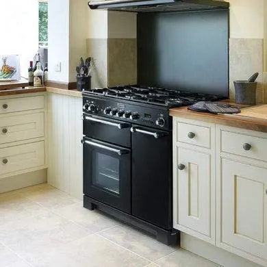 Rangemaster 90cm Dual Fuel Range Cooker with Gas Hob and Electric Ovens Black