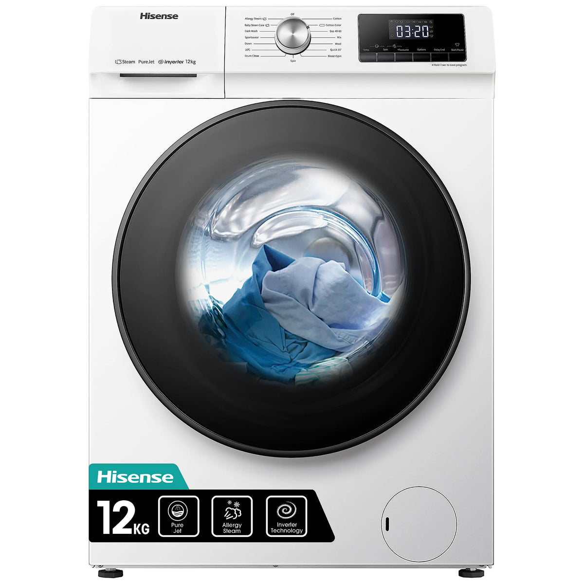 Front Load Washing Machine 12kg Inverter 15 Programs 1400rpm White Energy Class A