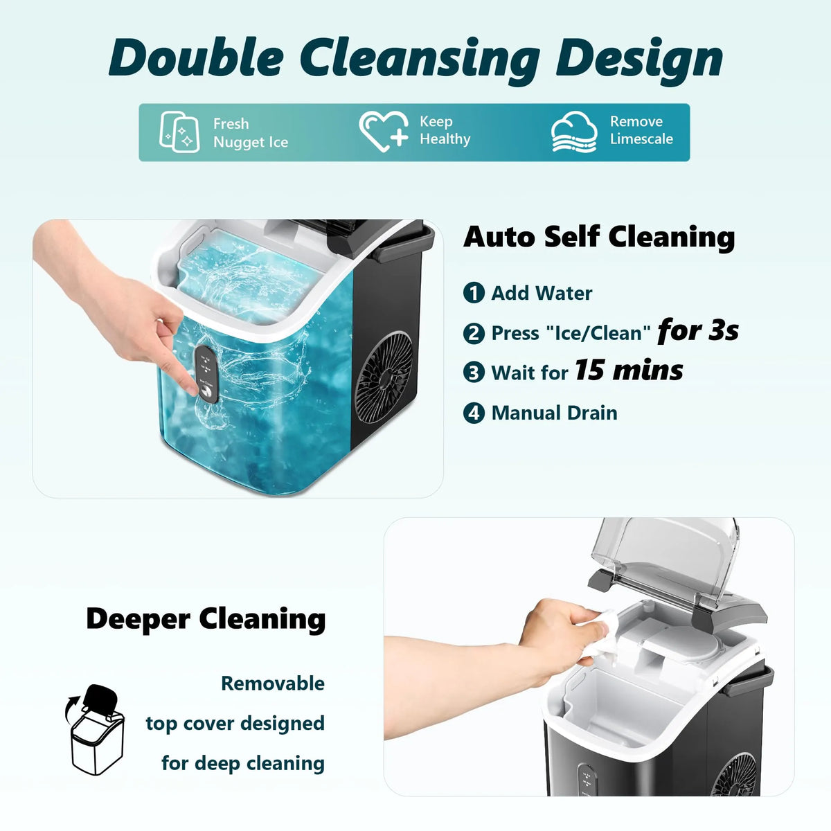 EUHOMY Nugget Ice Maker with Handle 15.5kg/24h Chewable Ice