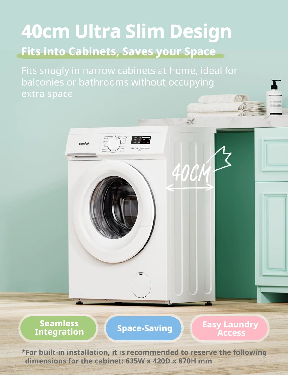 COMFEE' Front Load Washing Machine 6kg 15 Programmes White