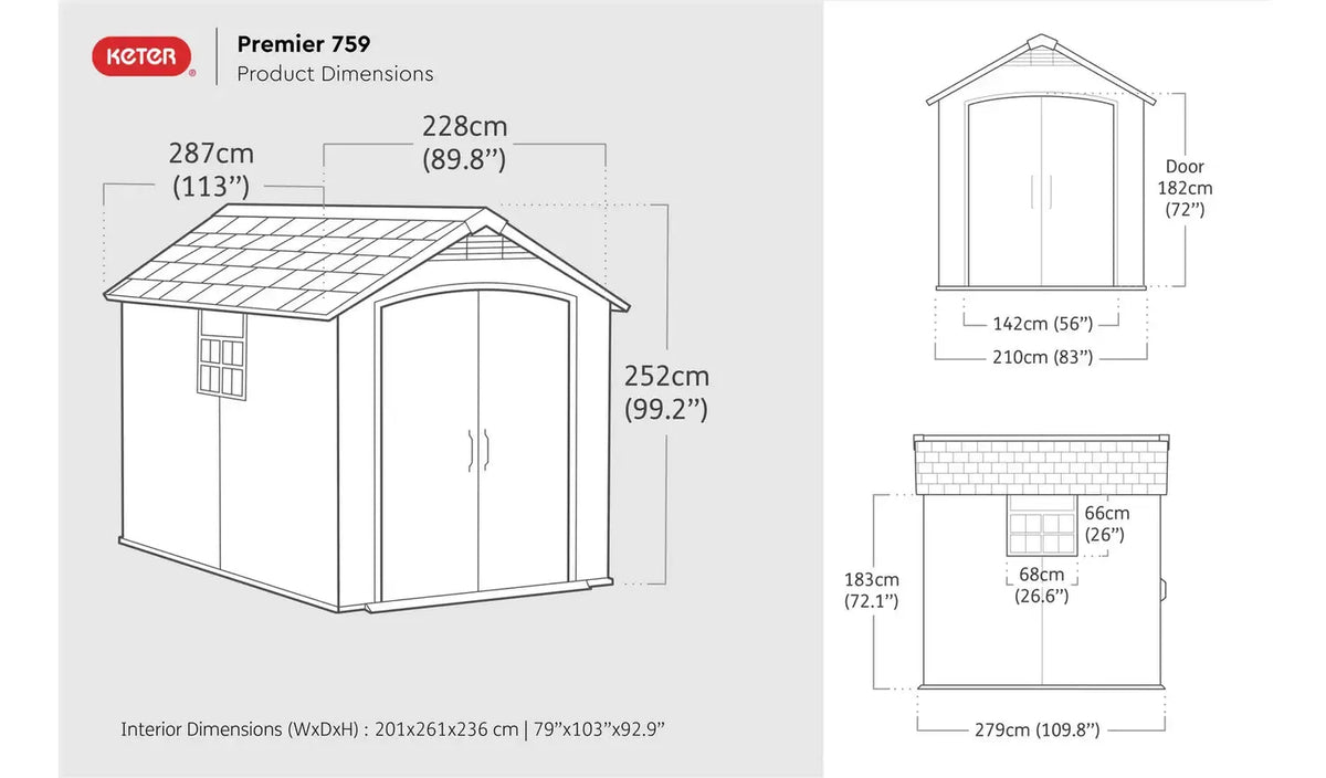 Keter Premier Plastic Garden Shed - Grey