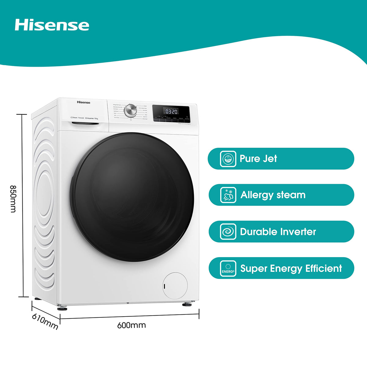 Front Load Washing Machine 10kg 1400rpm Inverter Steam White Energy Class A