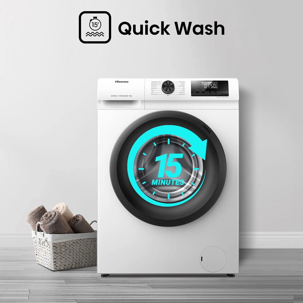 Front-Load Washing Machine 6kg Inverter 15 Programmes 1200 rpm White Class C