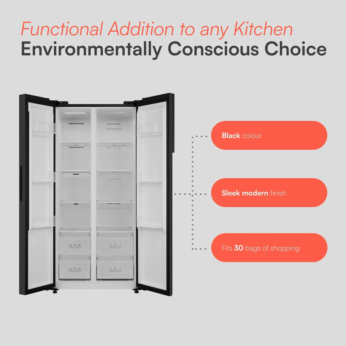 Cookology American Style Side-by-Side Fridge Freezer, 177.5cm, Black