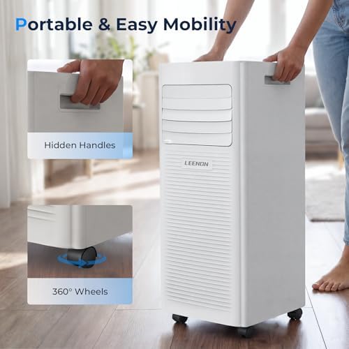 9000 BTU Portable Air Conditioner, 4-in-1 Cooling, Dehumidifier, Fan & Sleep Mode, Remote Control, 24-Hour Timer, Exhaust Hose Kit, Energy Class A