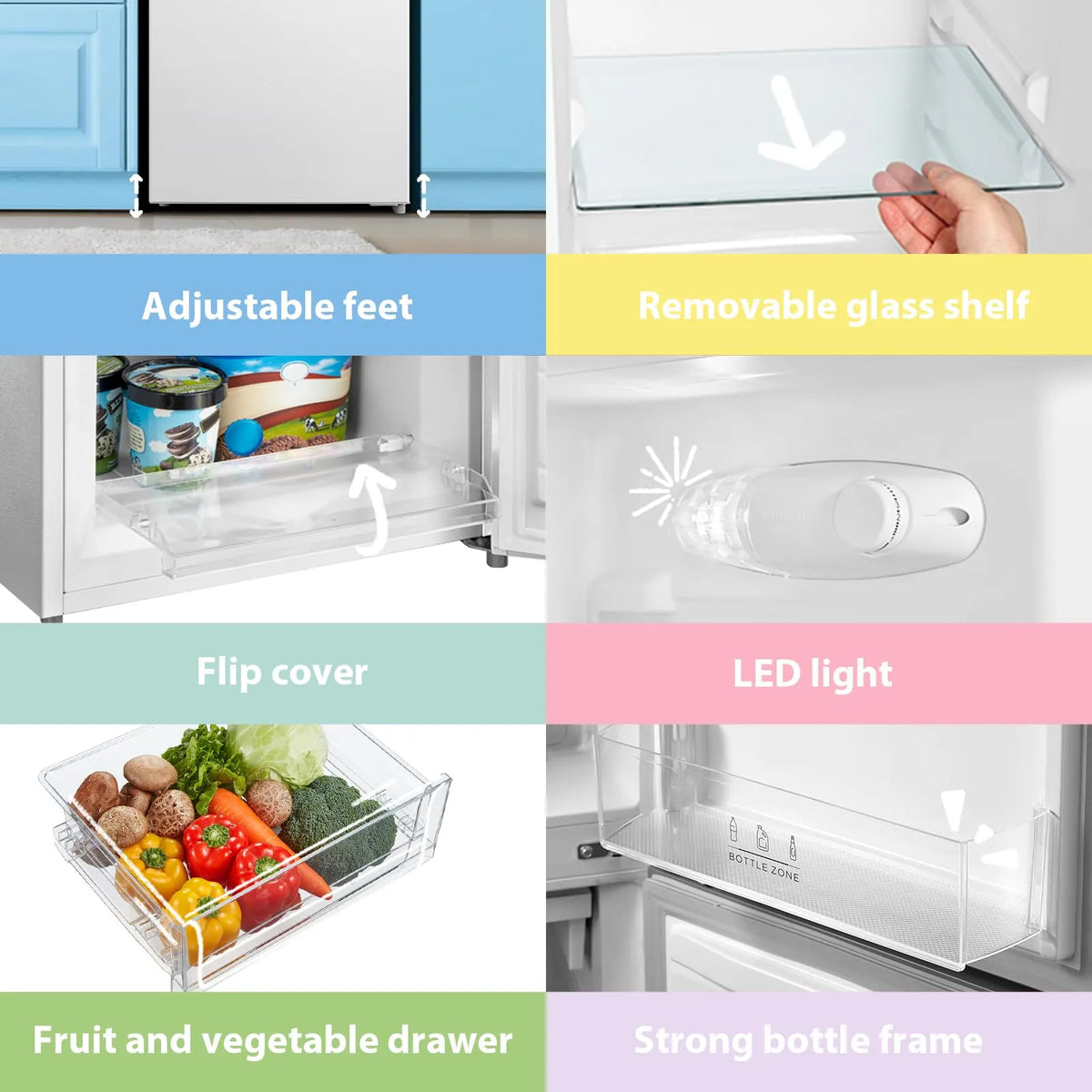COMFEE' Fridge Freezer 174L Low Frost LED Reversible Door White