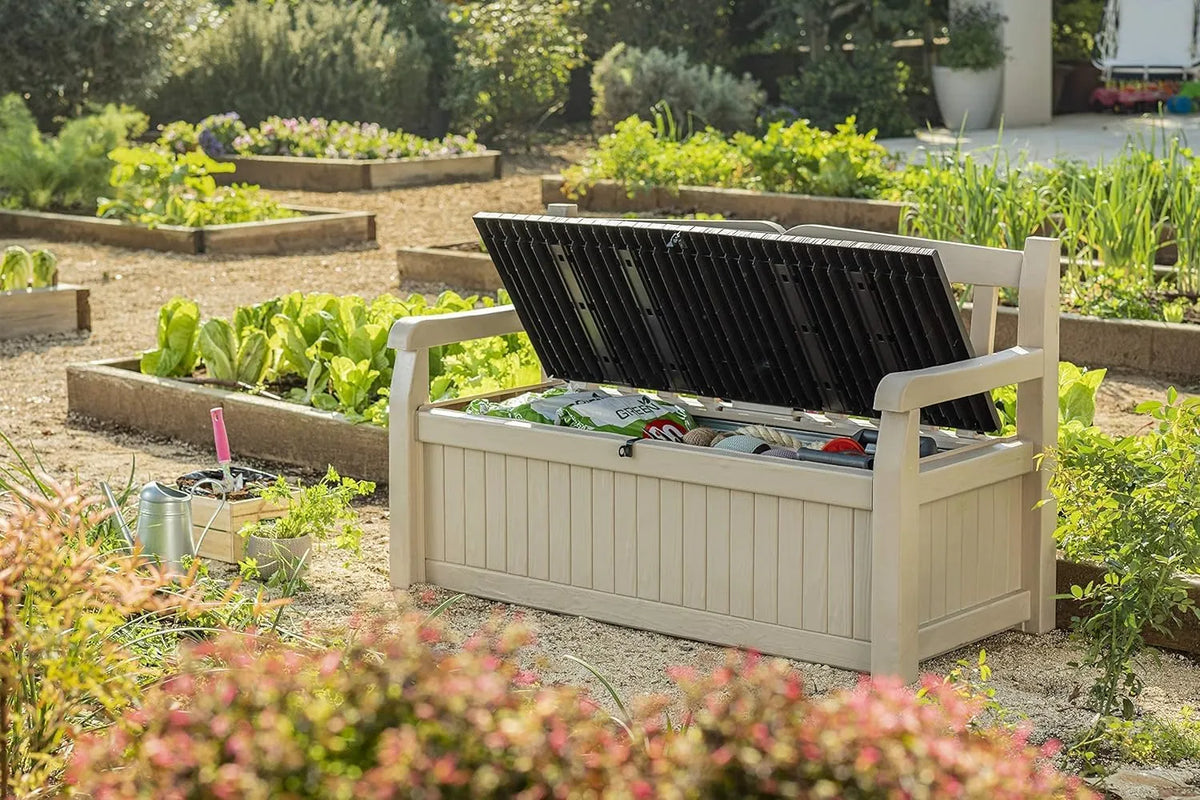Keter Eden 265L Garden Storage Bench - Wood Effect Beige/Brown