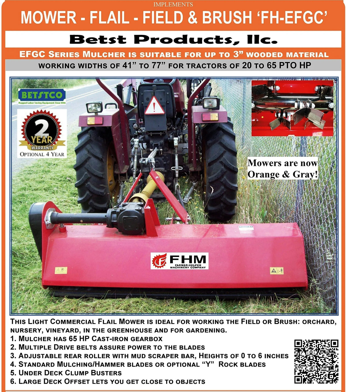 FH-EFGC155 Farmer Helper 60″ Heavy Duty Flail Mower Cat.I 3pt 25+HP Rating FH-EFGC155 Requires a Tractor. Not a standalone Unit.