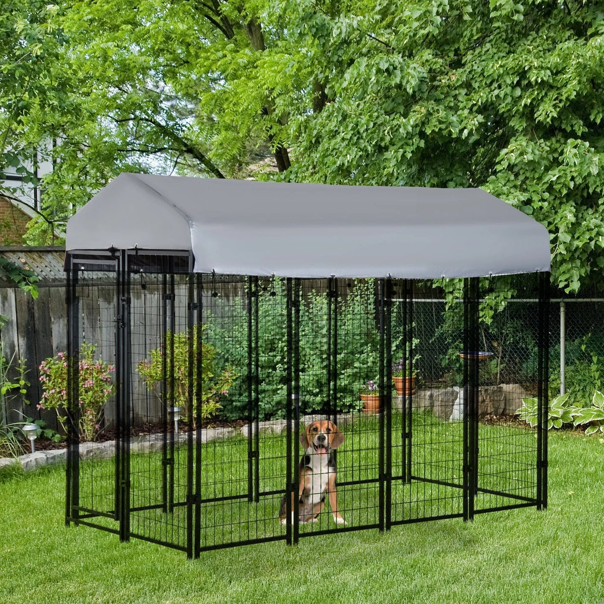 8′ x 4′ x 6′ Large Dog Kennel Outdoor Steel Fence with UV-Resistant Oxford Cloth Roof & Secure Lock