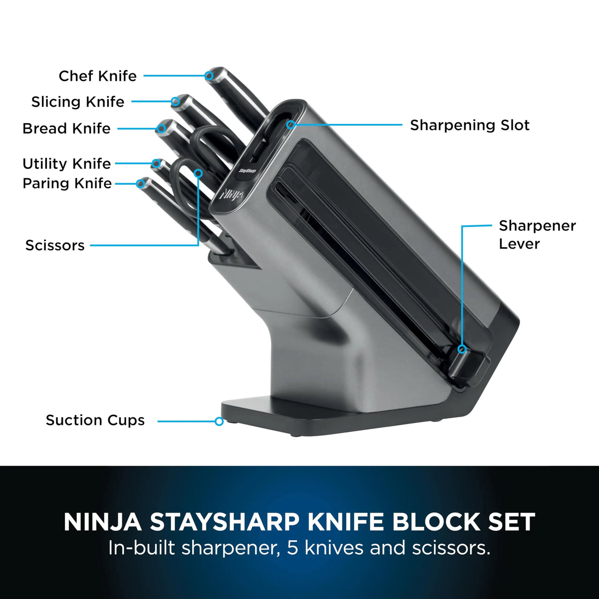 Ninja Foodi StaySharp Knife Block with Built-in Sharpener 6-Piece