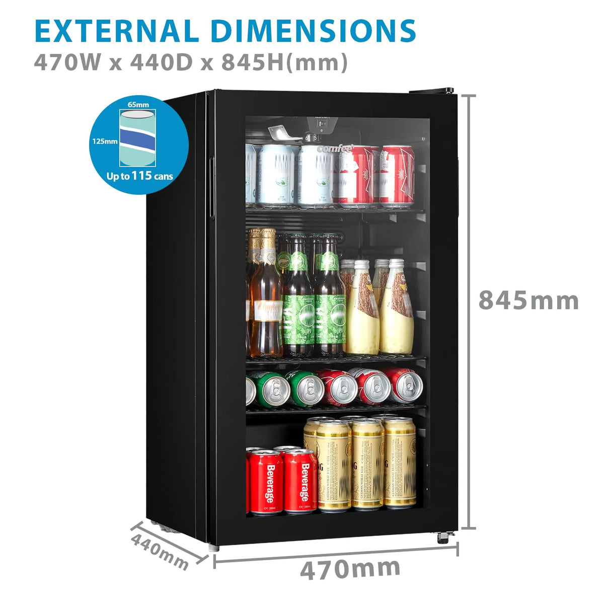 COMFEE' 93L Under Counter Beverage Fridge, Holds Up to 115 Cans